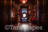 Ornate Christmas Door Digital Backdrop - Ornate Christmas Room Lights and Garland - Ornate Room - Victorian Christmas Room Door  Digital Background JPG