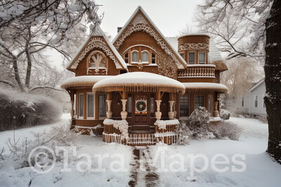 Christmas Gingerbread House Digital Backdrop - Gingerbread Home Themed Digital Backdrop - Sweets Christmas Digital Background