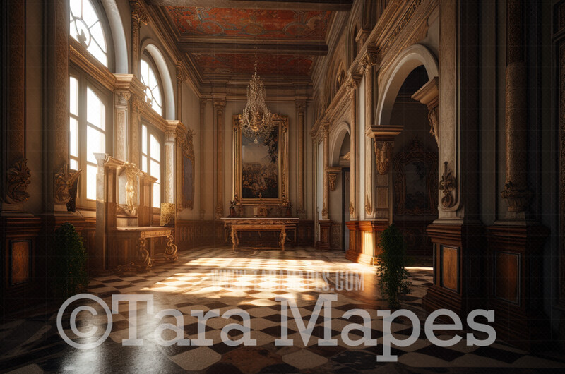 Ornate Palace Room Digital Background (JPG FILE) -  Ornate Mansion Room - Great Hall Digital Background