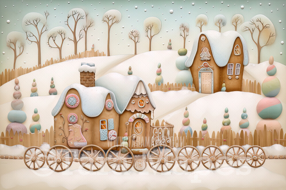 Gingerbread House Digital Backdrop -Gingerbread Home - Pastel Christmas Gingerbread House Digital Background