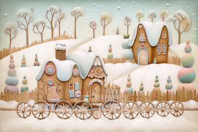 Gingerbread House Digital Backdrop -Gingerbread Home - Pastel Christmas Gingerbread House Digital Background