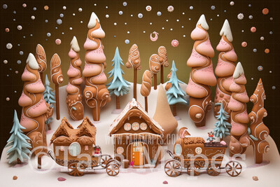 Gingerbread Forest Digital Backdrop -Gingerbread Trees - Christmas Gingerbread Digital Background