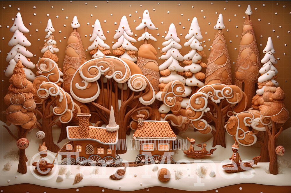 Gingerbread Forest Digital Backdrop -Gingerbread Trees - Christmas Gingerbread Digital Background
