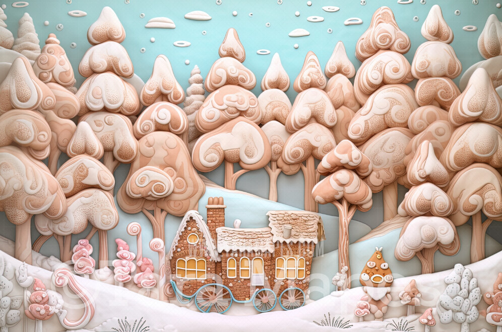 Gingerbread Forest Digital Backdrop -Gingerbread Trees - Pastel Christmas Gingerbread Digital Background