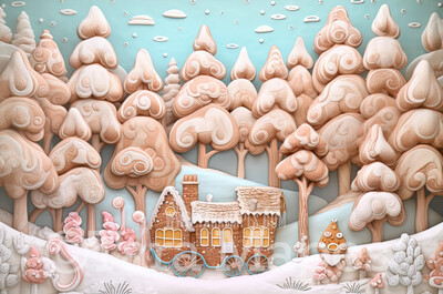 Gingerbread Forest Digital Backdrop -Gingerbread Trees - Pastel Christmas Gingerbread Digital Background
