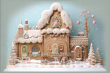 Gingerbread House Digital Backdrop -Gingerbread Home - Pastel Christmas Gingerbread House Digital Background