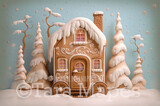 Gingerbread House Digital Backdrop  -  Pastel Christmas Gingerbread Home Digital Background