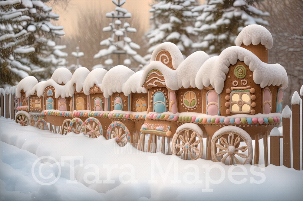 Gingerbread Train Backdrop -Gingerbread  -  Pastel Christmas Gingerbread Train Digital Background