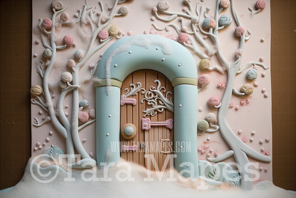 Gingerbread Door Digital Backdrop -Gingerbread House Door -  Pastel Christmas Gingerbread Homes Digital Background