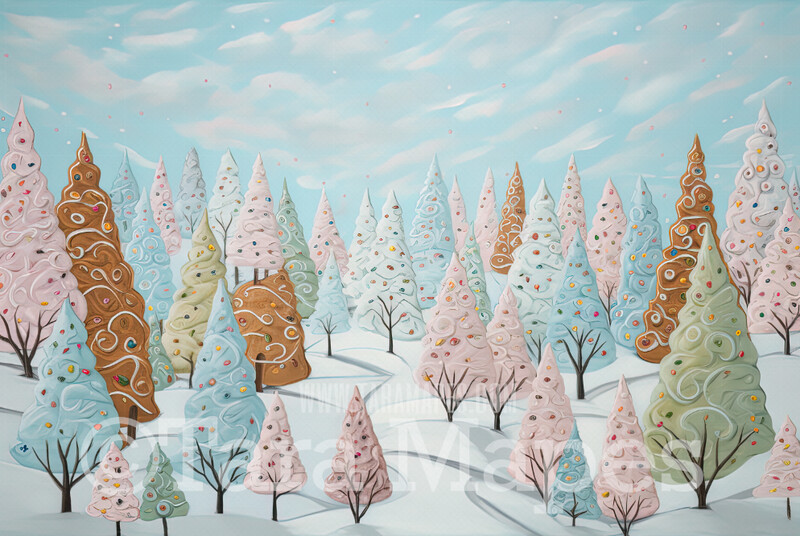 Gingerbread Forest Digital Backdrop -Gingerbread Trees - Pastel Whimsical  Christmas Gingerbread Forest Digital Background