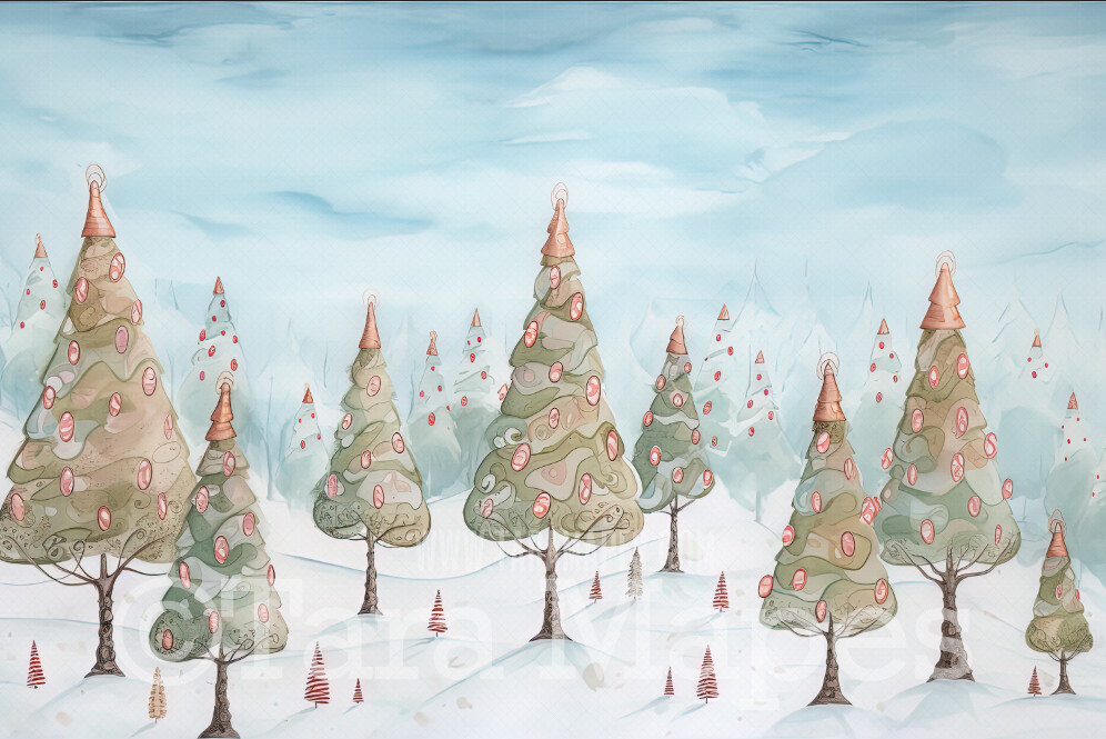 Whimsical Christmas Tree Forest Digital Backdrop - Pine Trees - Pastel Whimsical Forest Digital Background
