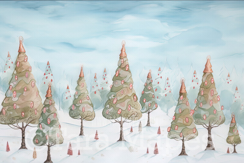 Whimsical Christmas Tree Forest Digital Backdrop - Pine Trees - Pastel Whimsical Forest Digital Background