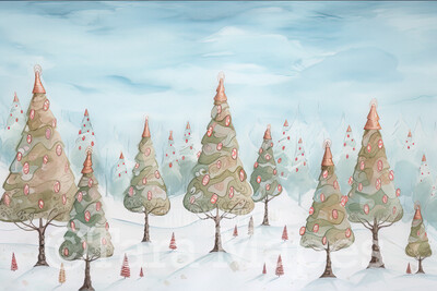 Whimsical Christmas Tree Forest Digital Backdrop - Pine Trees - Pastel Whimsical Forest Digital Background