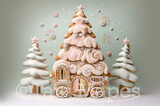 Gingerbread House Digital Backdrop  -  Pastel Christmas Gingerbread Home Digital Background