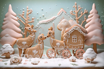 Gingerbread Deer Digital Backdrop - Gingerbread Reindeer  - Pastel Christmas Gingerbread Deer Digital Background