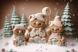 Gingerbread Bears Digital Backdrop - Gingerbread Bears in Forest  - Pastel Christmas Gingerbread Bears Digital Background