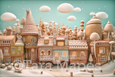 Gingerbread Town Digital Backdrop - Gingerbread City - Pastel Christmas Gingerbread City Digital Background