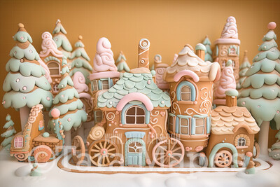 Gingerbread Town Digital Backdrop - Gingerbread City - Pastel Christmas Gingerbread City Digital Background