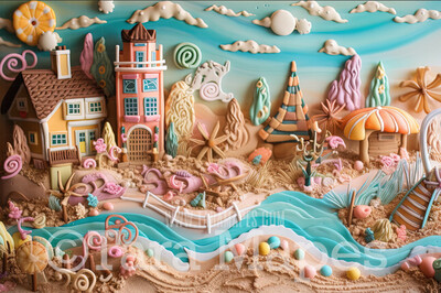 Gingerbread Beach Digital Backdrop - Gingerbread Beach Scene - Pastel Beach Gingerbread Digital Background