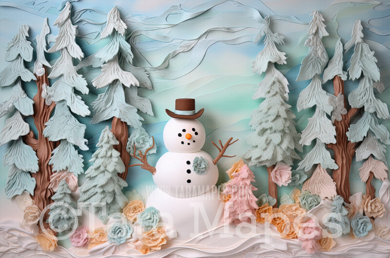 Gingerbread Digital Backdrop - Candy Snowman and Gingerbread Forest - Pastel Christmas Gingerbread Digital Background