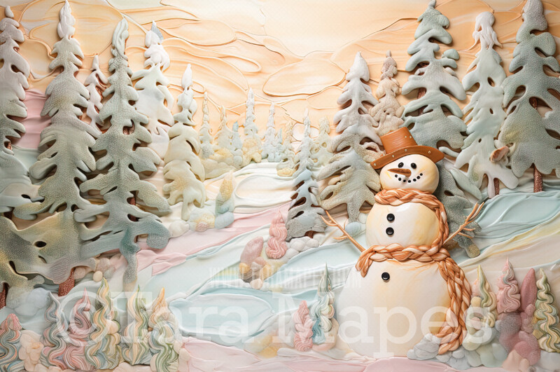 Gingerbread Digital Backdrop - Candy Snowman and Gingerbread Forest - Pastel Christmas Gingerbread Digital Background