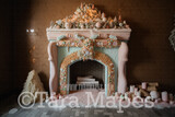 Gingerbread Fireplace Digital Backdrop - Gingerbread and Gumdrop Fireplace -  Pastel Christmas Gingerbread Mantle Digital Background