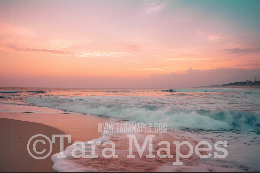 Pastel Beach Digital Backdrop - Beach at Sunset - Beach Digital Background JPG