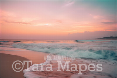 Pastel Beach Digital Backdrop - Beach at Sunset - Beach Digital Background JPG