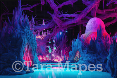 Alien Alice in Wonderland - Alien World Digital Backdrop  -  Otherworldly Tree - Neon Alien World Digital Background JPG FILE