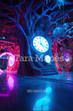 Alien Alice in Wonderland - Alien World Digital Backdrop  -  Otherworldly Tree with Clocks - Neon Alien World Digital Background JPG FILE