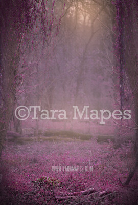Pink Fairy Forest Digital Backdrop - Magical  Enchanted Forest Digital Background - Pink Forest Digital Background JPG