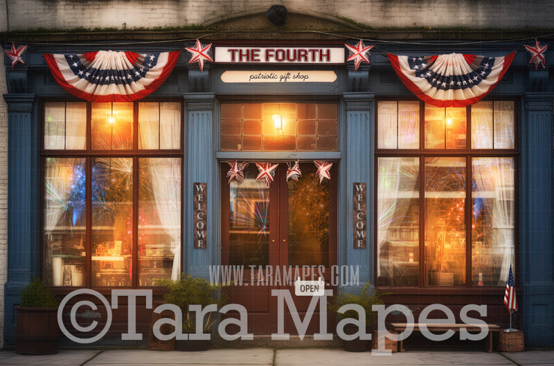 Americana Storefront - The Fourth Gift Shop - Patriotic Shop - Independence Day Shop - 4th of July Shop - Rustic Store - Fourth of July Digital Background Backdrop - JPG file