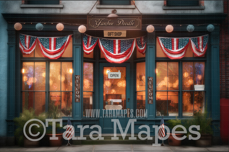 Americana Storefront- Yankee Doodle Gift Shop - Patriotic Shop - Independence Day Shop - 4th of July Shop - Rustic Blue Store - Fourth of July Digital Background Backdrop - JPG file