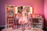 Dollhouse Vanity Digital Backdrop -  Pink doll house Make Up Room Digital Background