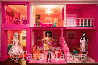 Pink Doll House Digital Backdrop - Pink Dollhouse Digital Background