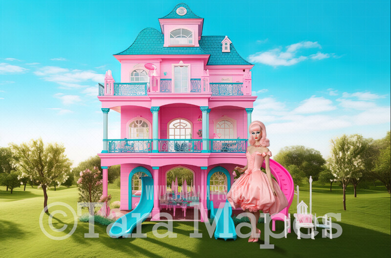 Pink Doll House Digital Backdrop - Pink Dream house Dollhouse Digital Background