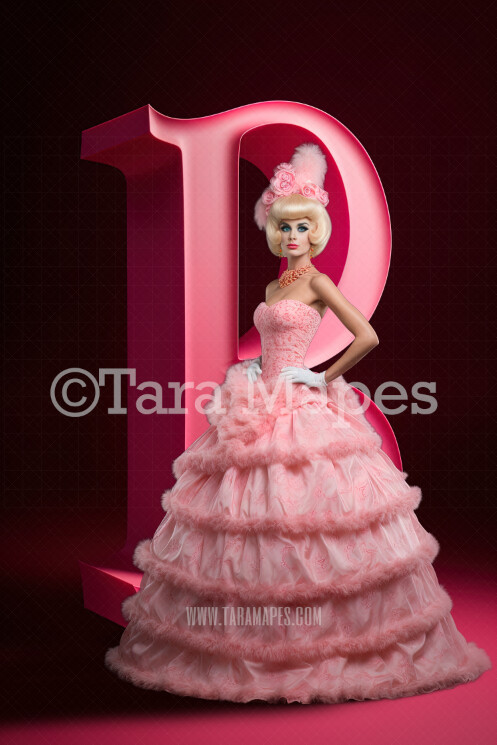Doll Monogram Digital Backdrop -  Pink Letter &quot;B&quot; Digital Background