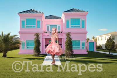 Pink Doll House Digital Backdrop - Pink Dream house Dollhouse Digital Background