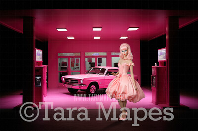 Pink Doll Car Digital Backdrop - Pink Car Digital Background