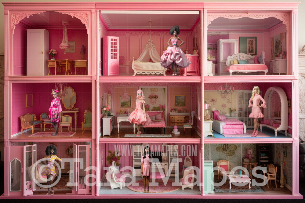 Pink Doll House Digital Backdrop - Pink Dollhouse Digital Background