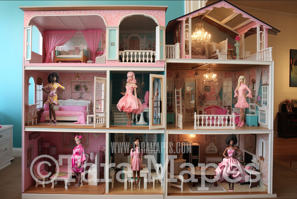 Pink Doll House Digital Backdrop - Pink Dollhouse Digital Background