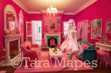 Dollhouse Livingroom Digital Backdrop -  Pink doll house living room Digital Background