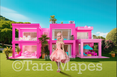 Pink Doll House Digital Backdrop - Pink Dream house Dollhouse Digital Background