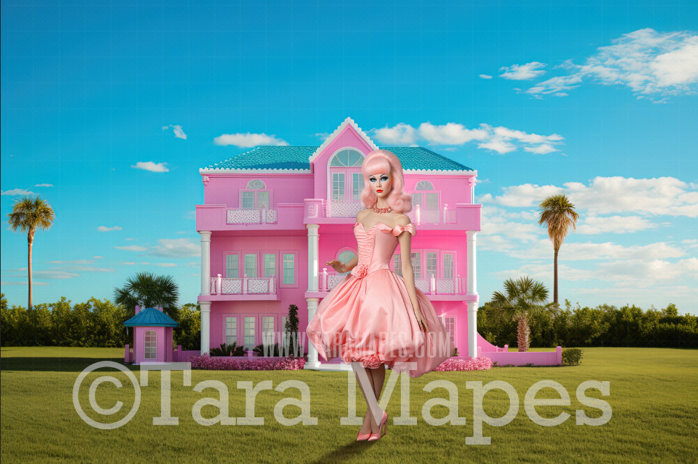 Pink Doll House Digital Backdrop - Pink Dream house Dollhouse Digital Background