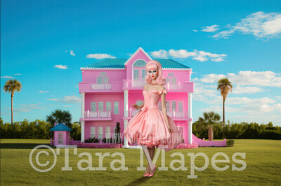 Pink Doll House Digital Backdrop - Pink Dream house Dollhouse Digital Background