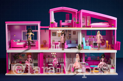 Pink Doll House Digital Backdrop - Pink Dollhouse Digital Background