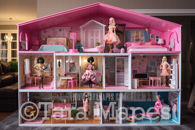 Pink Doll House Digital Backdrop - Pink Dollhouse Digital Background