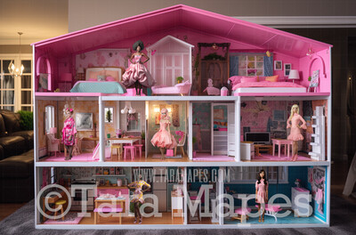 Pink Doll House Digital Backdrop - Pink Dollhouse Digital Background