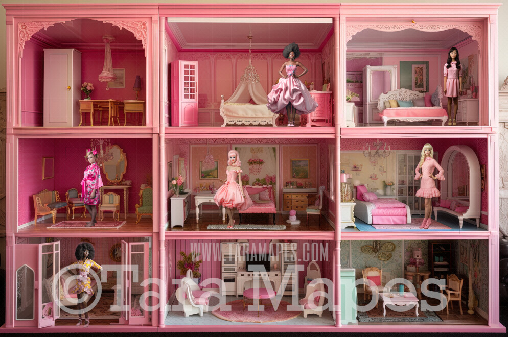 Pink Doll House Digital Backdrop - Pink Dollhouse Digital Background