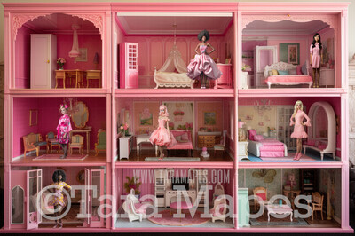 Pink Doll House Digital Backdrop - Pink Dollhouse Digital Background